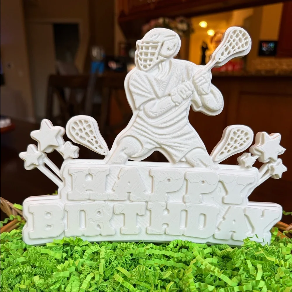 Happy Birthday Lacrosse Cake Topper - White